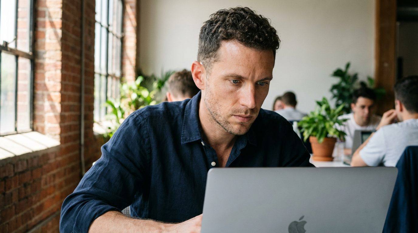 Alex working from a co-working space in Chiang Mai